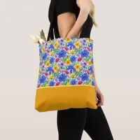 Vivid Blue Yellow Red Purple Flowers Color Block Tote Bag