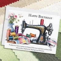 Vintage Sewing Machine Cotton Reels Happy Birthday Card