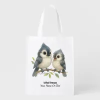 Bold Curious Tufted Titmouse  Grocery Bag