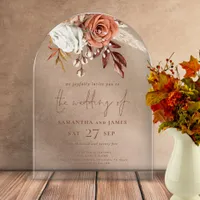 Elegant Boho Rustic Terracotta Florals Wedding Acrylic Invitations