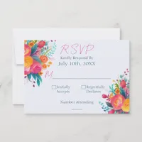 Hot Pink and Orange Bold Floral Wedding  RSVP Card