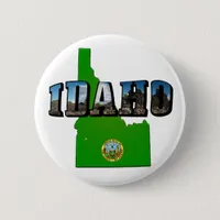 Idaho Map, Seal and Picture Text Pinback Button