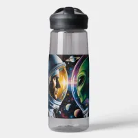 Alien and Astronaut in Space Personalized Water Bottle