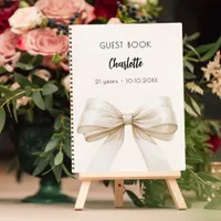 Guest book beige cream bow birthday