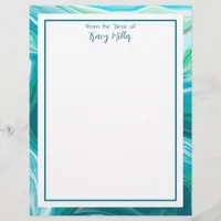 Personalized Fancy Teal and Blue Marble   Letterhead
