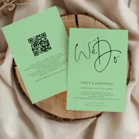 We Do Script QR Code Celadon Green Wedding Invitation