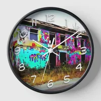 Abandoned House with Colorful Graffiti Clock