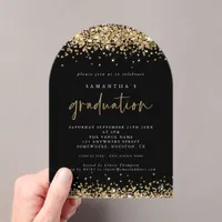 Gold Glitter Borders Black Graduation Party Acrylic Invitations