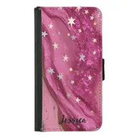 Pink Galaxy Star Glitter Samsung Galaxy S5 Wallet Case