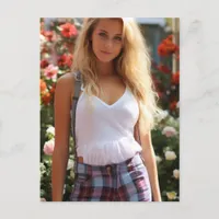 Sexy Blond in Plaid Postcard