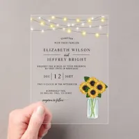Barn Wood String Lights Sunflowers Wedding Acrylic Invitations