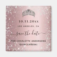 Quinceanera blush pink glitter tiara save the date magnet