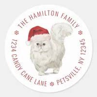 Cute White Cat Santa Hat Christmas Return Address Classic Round Sticker