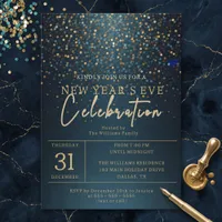 Navy Teal Gold Glitter New Year's Eve Party Invitation