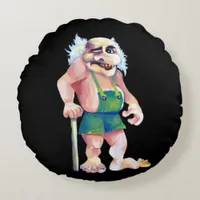 Scandinavian Funny Looking Ogre Troll Round Pillow