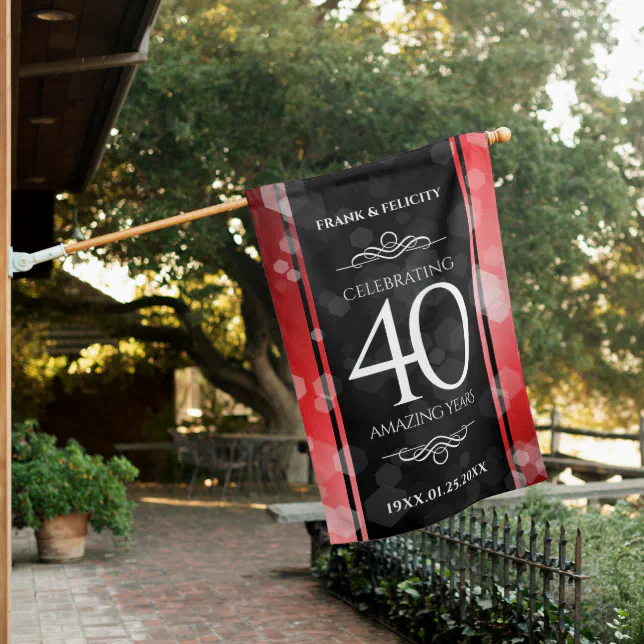 Elegant 40th Ruby Wedding Anniversary Celebration House Flag