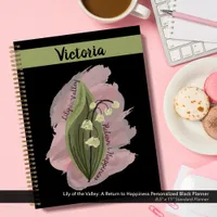 Lily of the Valley Happiness Personalized Black Planner