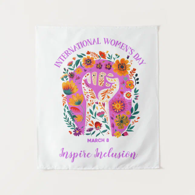 Powerful Floral Fist International Women's Day Tapestry