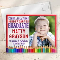 Color Pencils Kindergarten Photo Graduation Announcement Postcard