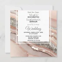 *~* Peach Salmon SILVER AGATE RSVP QR AR66 Wedding Invitation