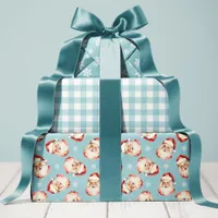 Blue Retro Vintage Santa Christmas Wrapping Paper Sheets