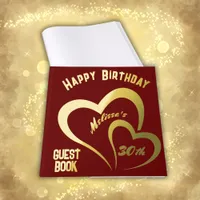 Modern Gold Foil Birthday on Maroon - Monogram | Foil Guest Book