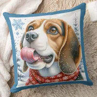 Festive Beagle Dog Snowflakes Christmas Puppy Throw Pillow
