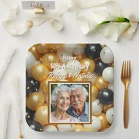 Black and Gold Balloons | Personalized Anniversary Paper Plates