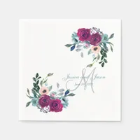 Elegant Floral Monogram Rustic Wedding Napkins