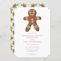 Green Gingerbread Man Cookie Exchange Christmas Invitation