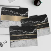 Modern Elegant Black and White Marble Gold Stripes File Folder