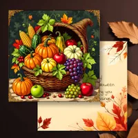 Vintage Autumn Thanksgiving Cornucopia  Card