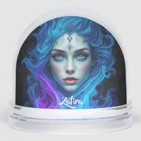 Mystery Woman Emerging from Blue & Purple Flames Snow Globes