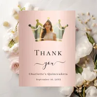 Quinceanera rose gold crown photo thank you card