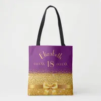 18th birthday purple gold sparkle tote bag