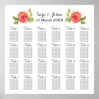 coral pink watercolor floral wedding seating plan poster