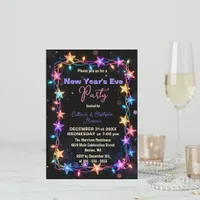 Vibrant Starry String Lights New Year's Eve Party Invitation