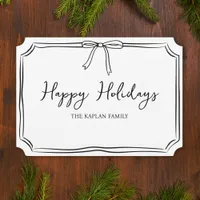 Minimalist Black and White Bow Cute Happy Holidays Card