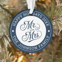 Wedding Photo Mr. & Mrs. Elegant Script Newlyweds Ornament