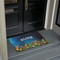 Navy blue parrots birds summer aloha doormat