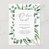 Watercolor Eucalyptus Greenery New Address Announcement Postcard