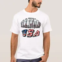 Illinois USA Flag & State Photo Text T-Shirt