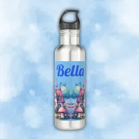 Pink & Blue Fairy Cottage Core Monogram on Blue | Stainless Steel Water Bottle