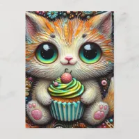 Adorable Kitty With a Cupcake Postcard