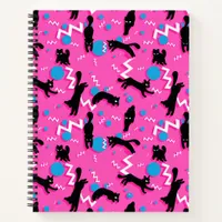 80s Cats Black Pink Geometric Memphis Pattern Notebook