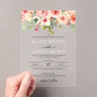 Modern Blush Floral Wedding  Acrylic Invitations