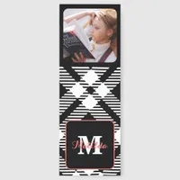Modern Photo Monogram Name Black Grid Bookmark