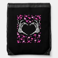 Skeleton Hand Heart Valentines Day Funny Viral Drawstring Bag