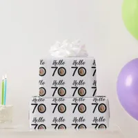 Hello 70 Black & White Dots Photo & Name Birthday Wrapping Paper