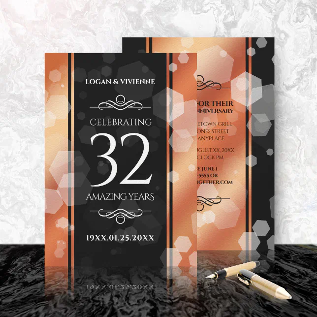 Elegant 32nd Bronze Wedding Anniversary Invitation